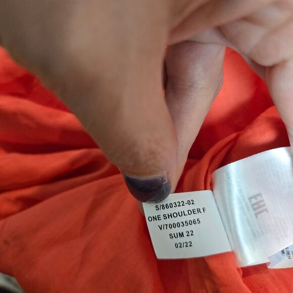 Banana Republic one shoulder ruffled linen dress sz 10 orange coral - Picture 6 of 7